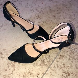 Black Buckle Closed Toe Mini Heel